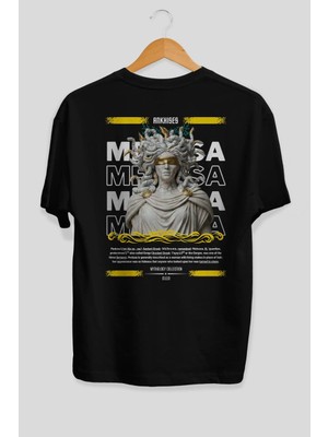 Ankhises Medusa 2 Mitoloji Arka Baskılı Oversize T-Shirt Erkek Kadın Pamuk Bisiklet Yaka Tişort
