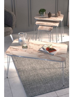 Sepetink Zigon Sehpa Kr ve Orta Sehpa Kr Set Gümüş Efes Tel