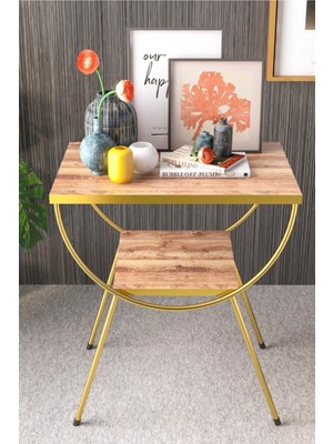 Sepetink Yan Sehpa Komodin Metal Ayak Gold Ceviz