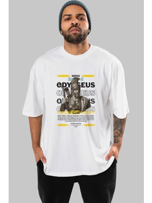 Ankhises Odysseus 1 Mitoloji Ön Baskılı Oversize T-Shirt Erkek Kadın Pamuk Bisiklet Yaka Tişort