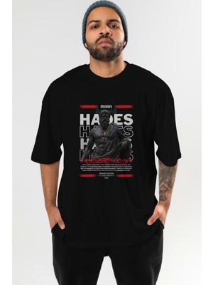 Ankhises Hades 1 Mitoloji Ön Baskılı Oversize T-Shirt Erkek Kadın Pamuk Bisiklet Yaka Tişort