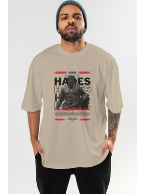 Ankhises Hades 1 Mitoloji Ön Baskılı Oversize T-Shirt Erkek Kadın Pamuk Bisiklet Yaka Tişort