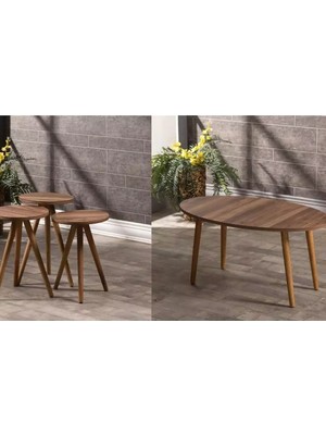 Sepetink Zigon Sehpa ve Orta Sehpa Set Ahşap Torna Elips Ceviz