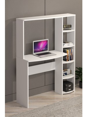 Sepetink Çalışma Masası 5 Raflı Kitaplık Beyaz