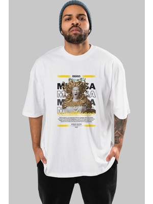 Ankhises Medusa 1 Mitoloji Ön Baskılı Oversize T-Shirt Erkek Kadın Pamuk Bisiklet Yaka Tişort