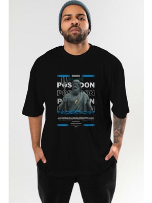 Ankhises Poseidon 2 Mitoloji Ön Baskılı Oversize T-Shirt Erkek Kadın Pamuk Bisiklet Yaka Tişort