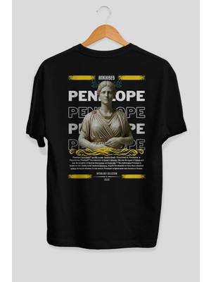 Ankhises Penelope 1 Mitoloji Arka Baskılı Oversize T-Shirt Erkek Kadın Pamuk Bisiklet Yaka Tişort