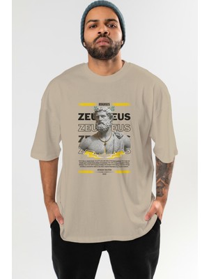 Ankhises Zeus 3 Mitoloji Ön Baskılı Oversize T-Shirt Erkek Kadın Pamuk Bisiklet Yaka Tişort