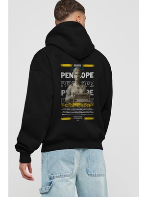 Ankhises Penelope 2 Mitoloji Arka Baskılı Siyah Hoodie Oversize Kapüşonlu Sweatshirt Erkek Kadın