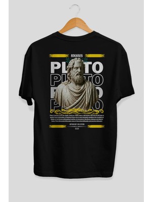 Ankhises Plato 2 Mitoloji Arka Baskılı Oversize T-Shirt Erkek Kadın Pamuk Bisiklet Yaka Tişort