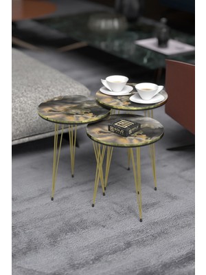 Sepetink Orta Sehpa Elips Siyah Metal Ayak Bendir Gold