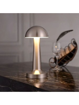Dokunmatik Şarjlı 3 Kademeli Işıklı Metal Mantar Masa Lambası