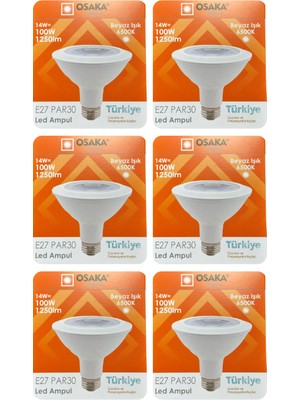 Avarson (6 Adet) Osaka 14W (100W) Beyaz Işık (6500K) E27 Duylu (Kalın Duy) LED PAR30 Ampul