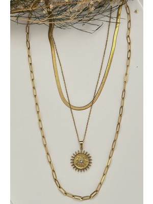 Normadia Şık Çelik Vintage 3'lü Kolye Seti, Kaliteli ve Kararmayan Tasarım