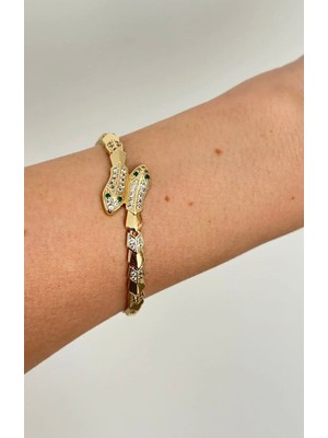 Zirkon Taşlı Marka Muadili Yeşil Göz Yılan Kafa Kuyum Bileklik