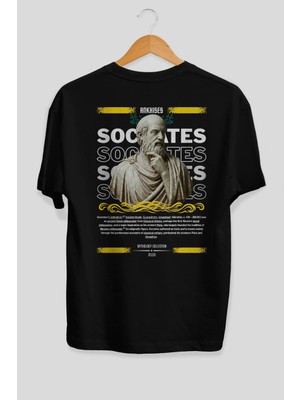 Ankhises Socrates Mitoloji Arka Baskılı Oversize T-Shirt Erkek Kadın Pamuk Bisiklet Yaka Tişort