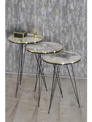 Sepetink Zigon Sehpa Siyah Tel Ayak Çift Altın Efes 1048