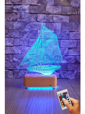 3D Yelkenli Gemi LED Gece Lambası, 16 Renkli Doğum Günü Hediyesi