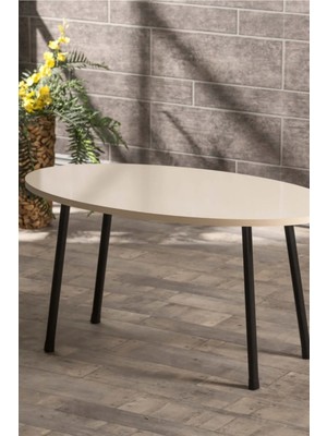 Sepetink Orta Sehpa Metal Ayak Elips Krem