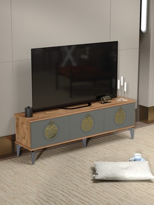 Sepetink Tv Sehpası Tv Ünitesi Atlantik Çam Antrasit Gold 160 cm Saraylı 5060