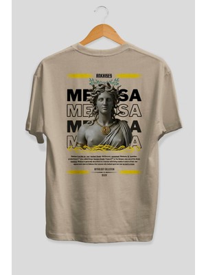 Ankhises Medusa 4 Mitoloji Arka Baskılı Oversize T-Shirt Erkek Kadın Pamuk Bisiklet Yaka Tişort