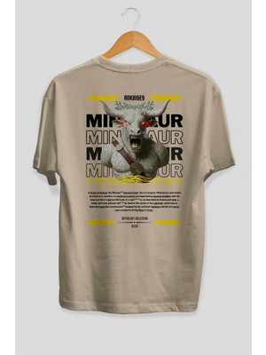 Ankhises Minotaur 2 Mitoloji Arka Baskılı Oversize T-Shirt Erkek Kadın Pamuk Bisiklet Yaka Tişort