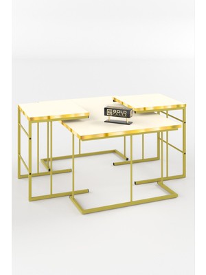 Sepetink Orta Sehpa ve Zigon Sehpa Solo Set Gold Krem