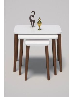 Sepetink Zigon Sehpa Ahşap Torna Ayak Beyaz Kr