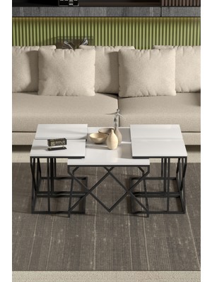 Sepetink Orta Sehpa ve Zigon Sehpa V Lüx 5'li Set Beyaz