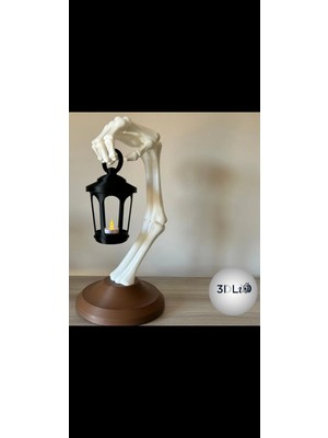Iskelet El Lamba Tutucu Dekoratif Fener, Gotik Tasarım, 30 Cm, Cadılar Bayramı Süsü