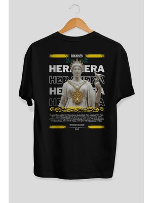 Ankhises Hera 2 Mitoloji Arka Baskılı Oversize T-Shirt Erkek Kadın Pamuk Bisiklet Yaka Tişort
