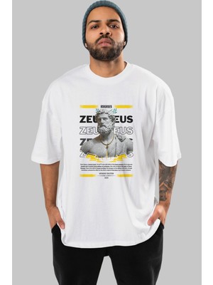 Ankhises Zeus 3 Mitoloji Ön Baskılı Oversize T-Shirt Erkek Kadın Pamuk Bisiklet Yaka Tişort