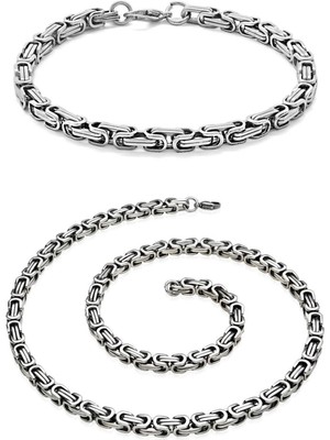 Normadia Şık Erkek Çelik Bileklik ve Kolye Seti, Modern Takı Kombini
