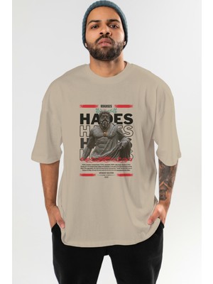 Ankhises Hades 3 Mitoloji Ön Baskılı Oversize T-Shirt Erkek Kadın Pamuk Bisiklet Yaka Tişort