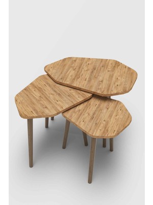 Sepetink Trio 3'lü Ahşap Zigon Sehpa