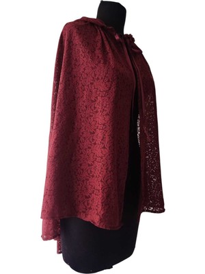 Moda Nur Pelerin, Kapşonlu Pelerin, Siyah Renk , Desenli Tül Gelin Pelerin. 85 cm