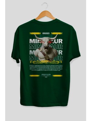 Ankhises Minotaur 2 Mitoloji Arka Baskılı Oversize T-Shirt Erkek Kadın Pamuk Bisiklet Yaka Tişort