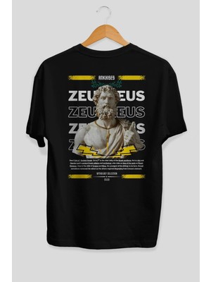 Ankhises Zeus 4 Mitoloji Arka Baskılı Oversize T-Shirt Erkek Kadın Pamuk Bisiklet Yaka Tişort