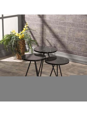 Sepetink Zigon Sehpa 3 Lü Metal Ayak Siyah Mermer Desen  1018