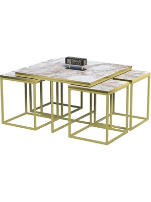 Sepetink Orta Sehpa ve Zigon Sehpa 5'li Lüx Set Altın Efes