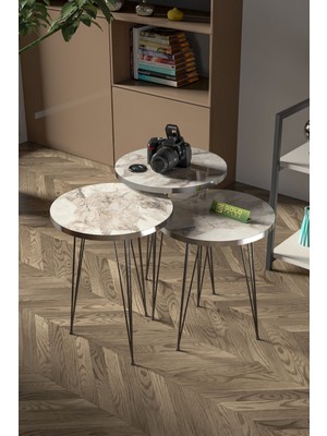 Sepetink Zigon Sehpa Siyah Tel Ayak Gümüş Efes