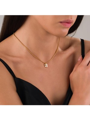 Normadia Şans Yoncası Kadın Kolye, Zirkon Taş Detaylı, Altın Kaplama, Şık Takı