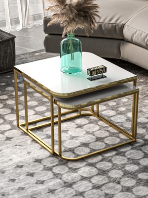 Sepetink Orta Sehpa Damla Ikili Lüx Gold Beyaz