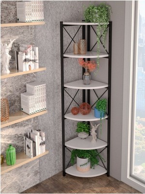 Sepetink Çiçeklik Kitaplık 6 Raflı Beyaz