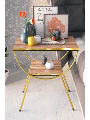 Sepetink Yan Sehpa Komodin Metal Ayak Çift Gold Ceviz