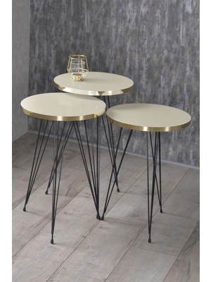 Sepetink Zigon Sehpa Siyah Tel Ayak Altın Krem 1051