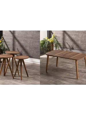 Sepetink Zigon Sehpa ve Orta Sehpa Set Ahşap Kr Torna Ceviz