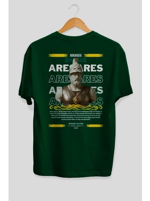 Ankhises Ares 2 Mitoloji Arka Baskılı Oversize T-Shirt Erkek Kadın Pamuk Bisiklet Yaka Tişort