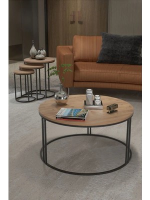 Sepetink Orta Sehpa Tekli ve 3'lü C Zigon Sehpa Kombin Set Ceviz