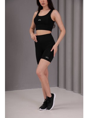 Yoga ve Spor Taytlı Büstiyer Alt Üst Takım Siyah (Alo Yazılı)